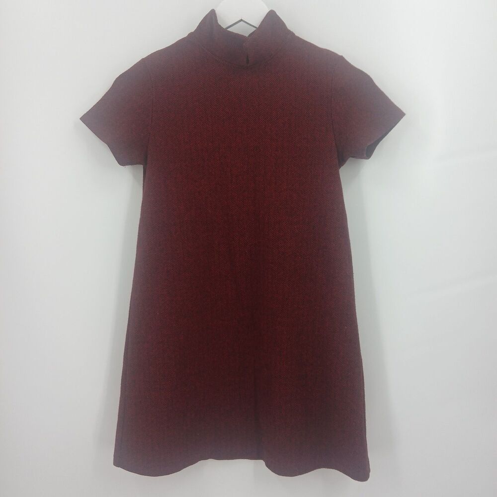 girls zara kids red herringbone short sleeve dress size 11/12 fall cute
